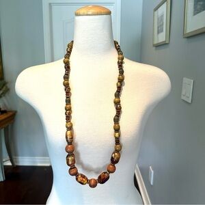 Vintage Wood and Faux Amber Long Necklace